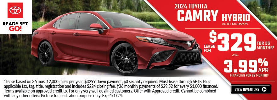 2024 Toyota Camry Hybrid - Lease for $329/mo or 3.99% APR